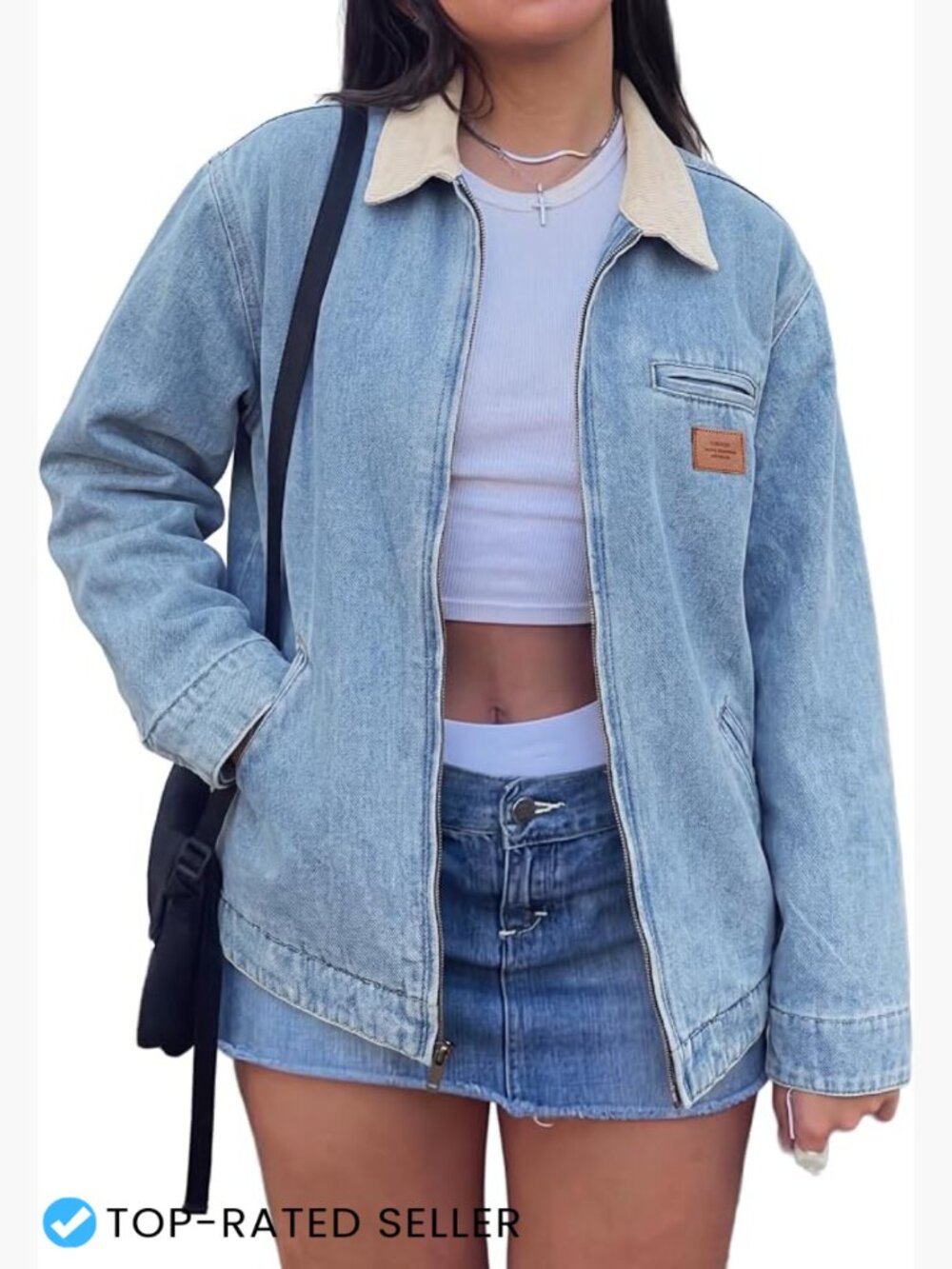 Cropped Denim Jacket Women Zip Up Barn Style Lightweight Casual